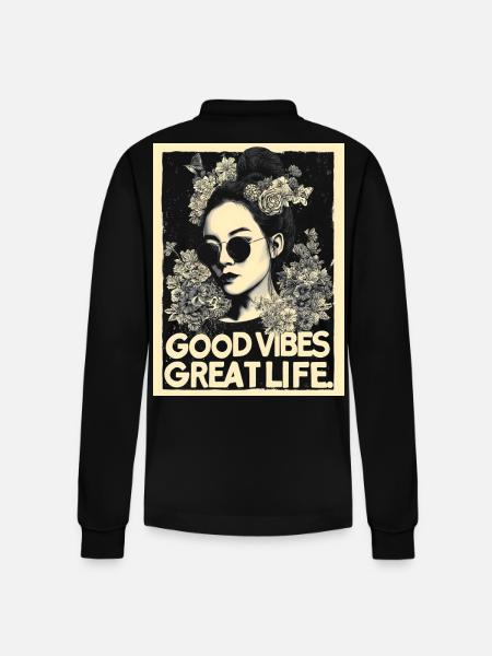 Vibes great Life tattoo - Stanley/Stella Organic Unisex Long-Sleeved Polo Shirt Prepster - black