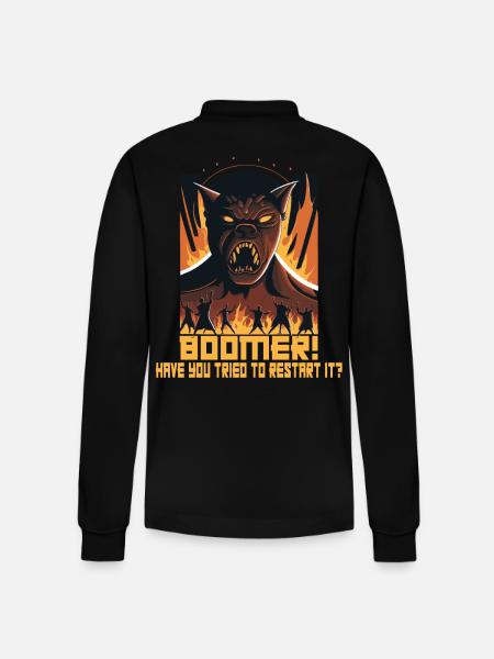 Boomer Customer Service Hotline Hell - Stanley/Stella Organic Unisex Long-Sleeved Polo Shirt Prepster - black