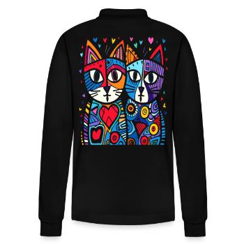 Love cats surrounded by hearts - Stanley/Stella Organic Unisex Long-Sleeved Polo Shirt Prepster - black - Back - Anna (173cm)