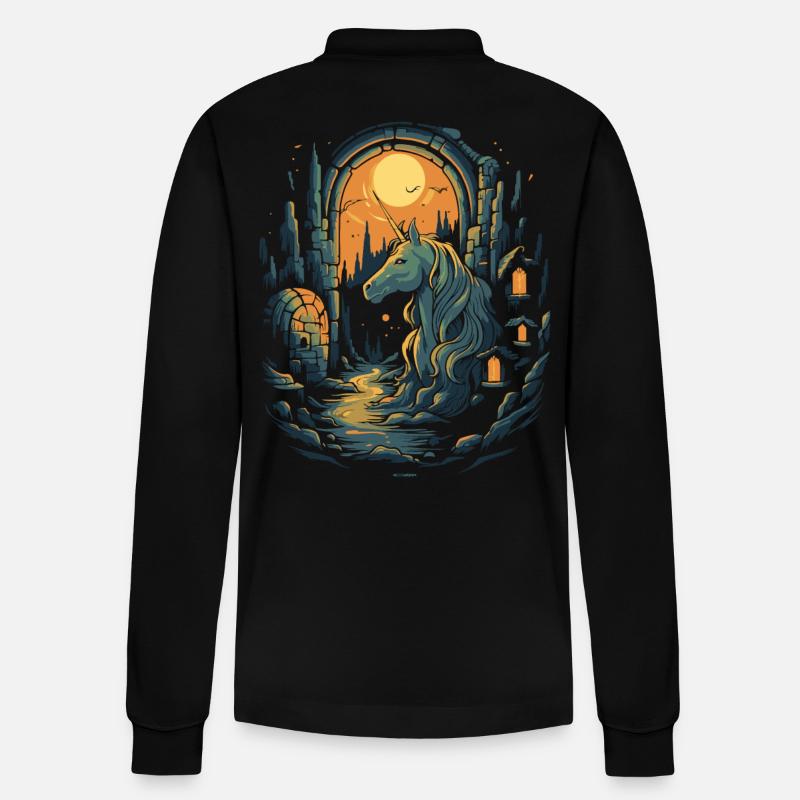 Dunkle Nacht Einhorn - Stanley/Stella Unisex Bio-Langarm-Poloshirt Prepster - Schwarz