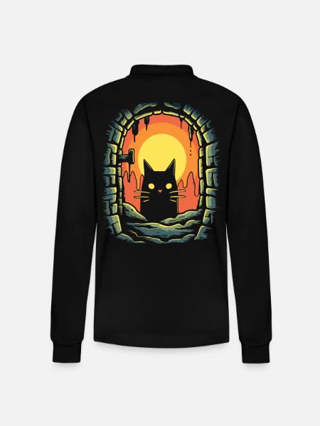 Enter the Cat's Dungeon - Stanley/Stella Organic Unisex Long-Sleeved Polo Shirt Prepster - black