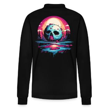 Saftiger tropfender Zucker-Totenkopf-Glasur-Mond - Stanley/Stella Unisex Bio-Langarm-Poloshirt Prepster - Schwarz - Hinten - Anna (173cm)