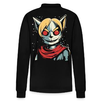 Cartoon Anime Manga: Finsteres Katzen Mädchen - Stanley/Stella Unisex Bio-Langarm-Poloshirt Prepster - Schwarz - Hinten - Anna (173cm)