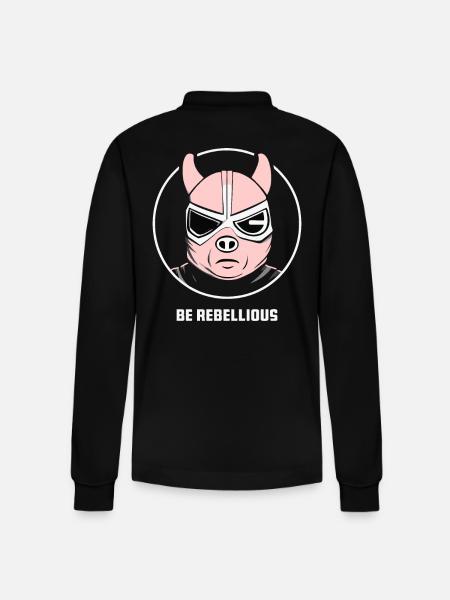 BE REBELLIOUS with Pigs Mask - Stanley/Stella Organic Unisex Long-Sleeved Polo Shirt Prepster - black