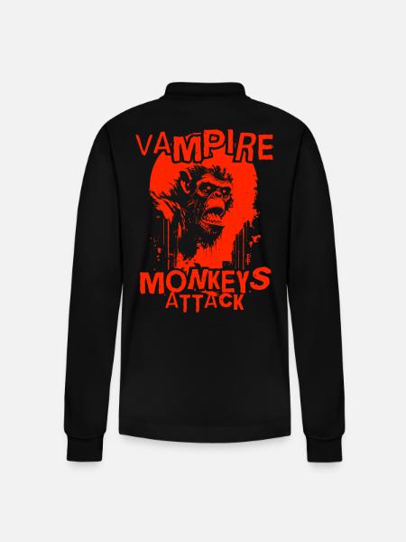 Vampire Monkey Attack - Stanley/Stella Organic Unisex Long-Sleeved Polo Shirt Prepster - black