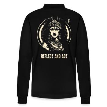 Reflect and act, indigenous woman - Stanley/Stella Organic Unisex Long-Sleeved Polo Shirt Prepster - black - Back - Anna (173cm)