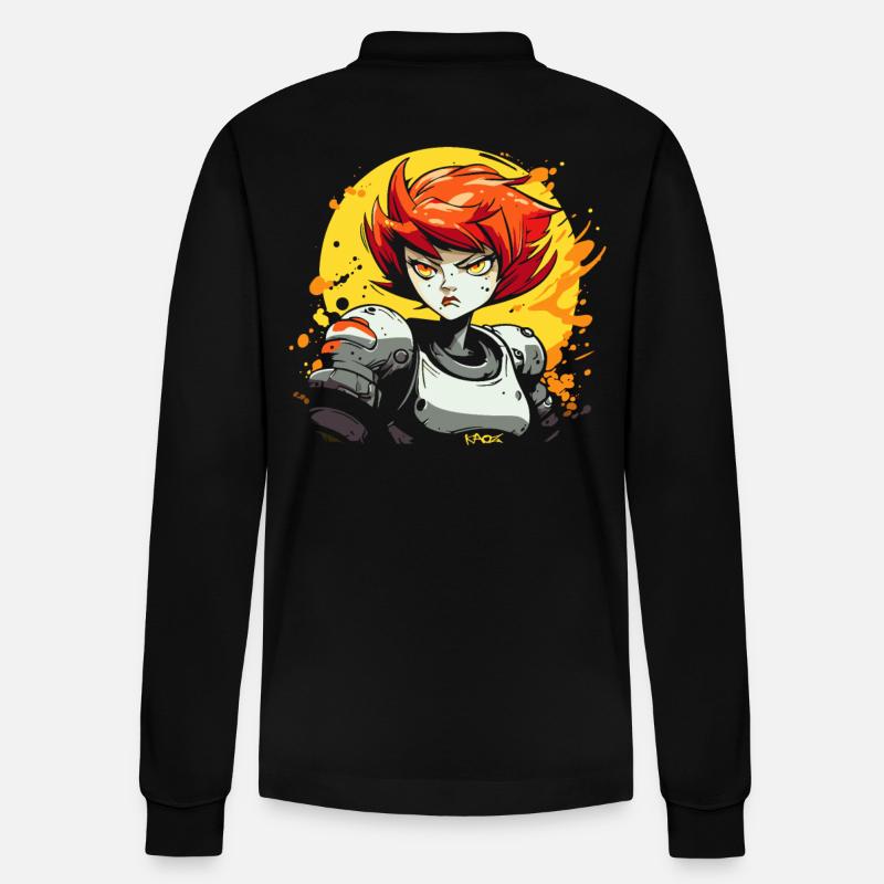 Anime Weiblicher Held - Stanley/Stella Unisex Bio-Langarm-Poloshirt Prepster - Schwarz