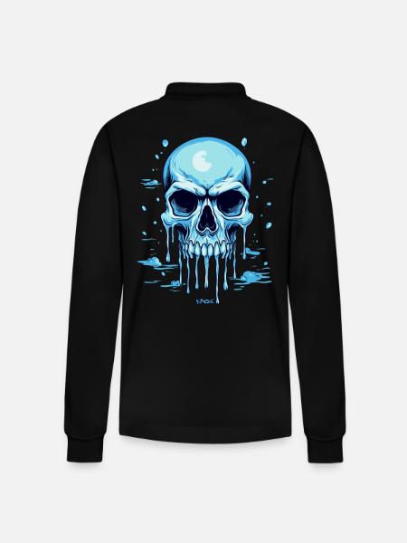 A blue melting skull - Stanley/Stella Organic Unisex Long-Sleeved Polo Shirt Prepster - black