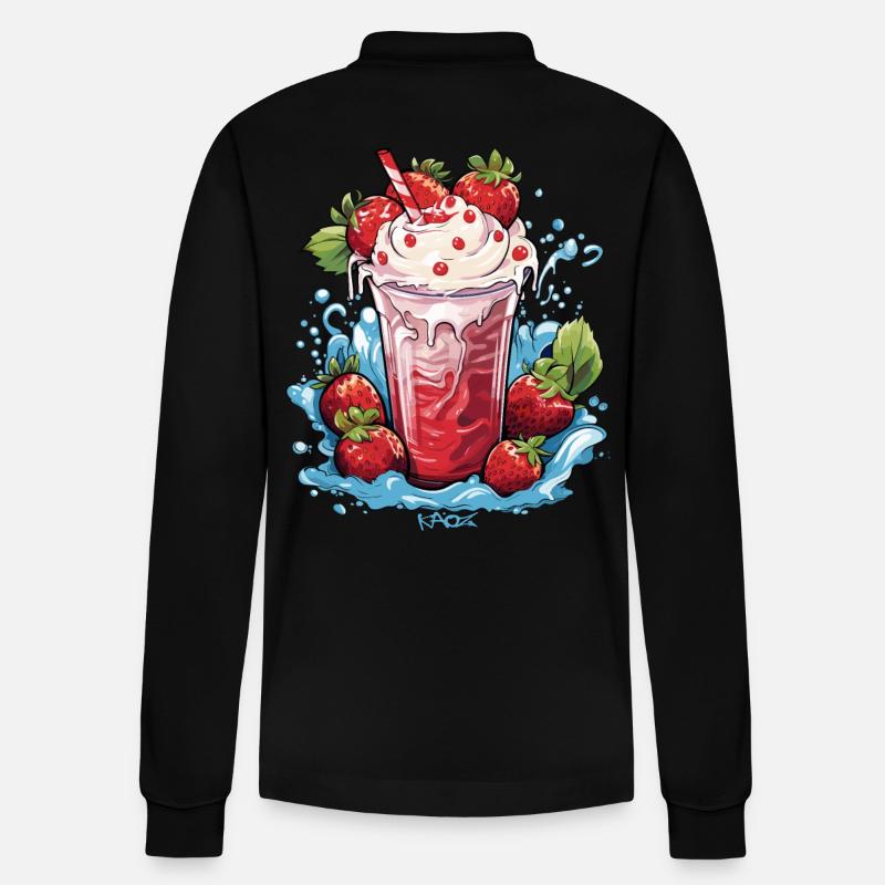 Erdbeer-Eiscreme-Milch - Stanley/Stella Unisex Bio-Langarm-Poloshirt Prepster - Schwarz