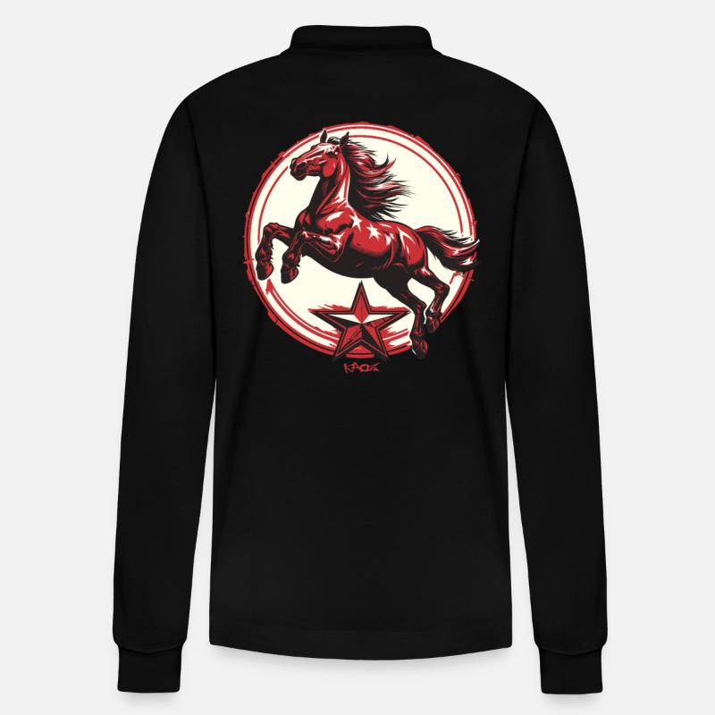 Roter Stern Propaganda Pferd - Stanley/Stella Unisex Bio-Langarm-Poloshirt Prepster - Schwarz