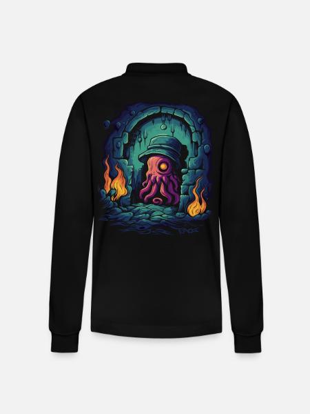Deep Dark Dungeon Detective Octopus - Stanley/Stella Organic Unisex Long-Sleeved Polo Shirt Prepster - black