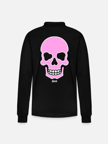 A Smiling Pink Skull Skull - Stanley/Stella Organic Unisex Long-Sleeved Polo Shirt Prepster - black