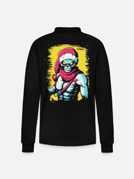 Fit Muscles: Skull Skeleton Santa - Stanley/Stella Organic Unisex Long-Sleeved Polo Shirt Prepster - black