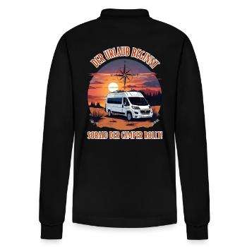 Camper-Der Urlaub beginnt sobald der Camper rollt! - Stanley/Stella Unisex Bio-Langarm-Poloshirt Prepster - Schwarz - Hinten - Anna (173cm)