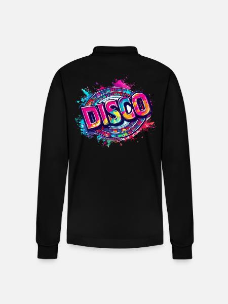 Super cool disco design - Stanley/Stella Organic Unisex Long-Sleeved Polo Shirt Prepster - black