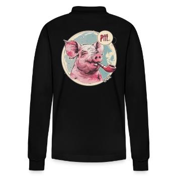 Entspanntes, cooles Schwein und Pfeife - Stanley/Stella Unisex Bio-Langarm-Poloshirt Prepster - Schwarz - Hinten - Anna (173cm)