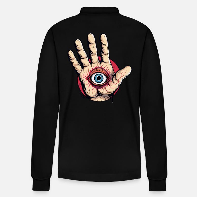 Hand mit Auge: Aufpassen! - Stanley/Stella Unisex Bio-Langarm-Poloshirt Prepster - Schwarz