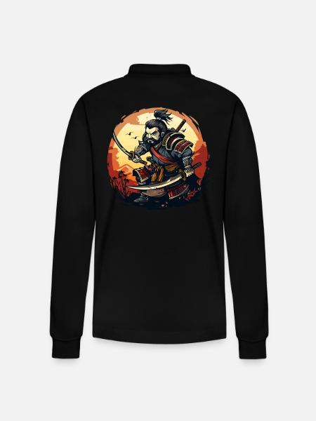 Funny and cool Japanese samurai - Stanley/Stella Organic Unisex Long-Sleeved Polo Shirt Prepster - black