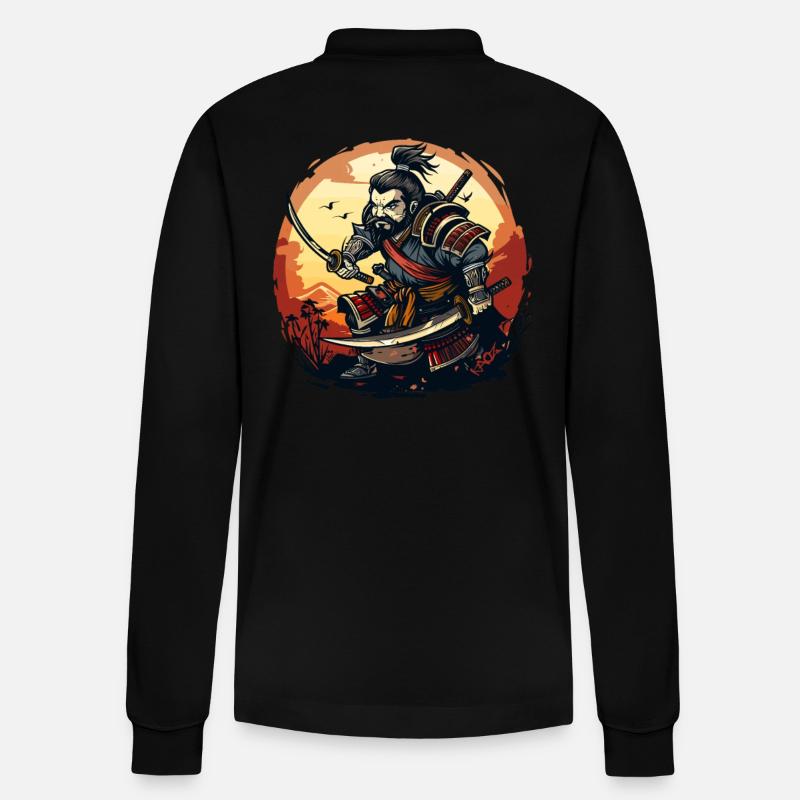 Lustiger und cooler japanischer Samurai - Stanley/Stella Unisex Bio-Langarm-Poloshirt Prepster - Schwarz