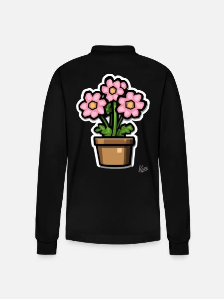 a pot of green-pink flowers - Stanley/Stella Organic Unisex Long-Sleeved Polo Shirt Prepster - black