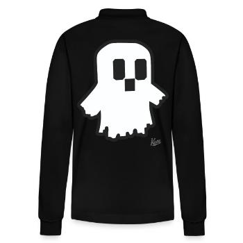Funny Little Cartoon Pixel Ghost - Stanley/Stella Organic Unisex Long-Sleeved Polo Shirt Prepster - black - Back - Anna (173cm)