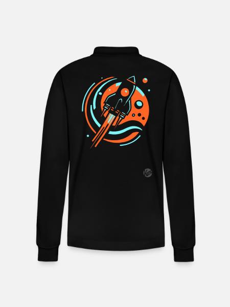 Retro Cool Cartoon Rocket - Stanley/Stella Organic Unisex Long-Sleeved Polo Shirt Prepster - black