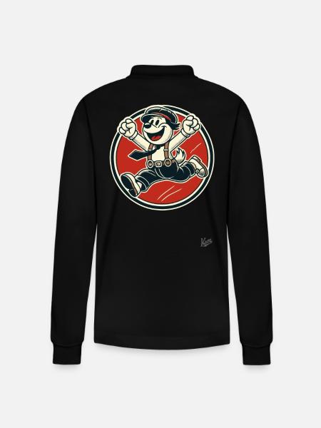 Cheerful Retro Dog Boy - Stanley/Stella Organic Unisex Long-Sleeved Polo Shirt Prepster - black