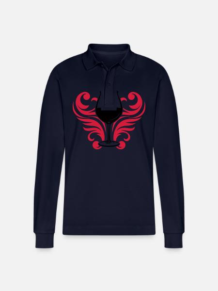 Wein Symbol Glas - Stanley/Stella Unisex Bio-Langarm-Poloshirt Prepster - Navy