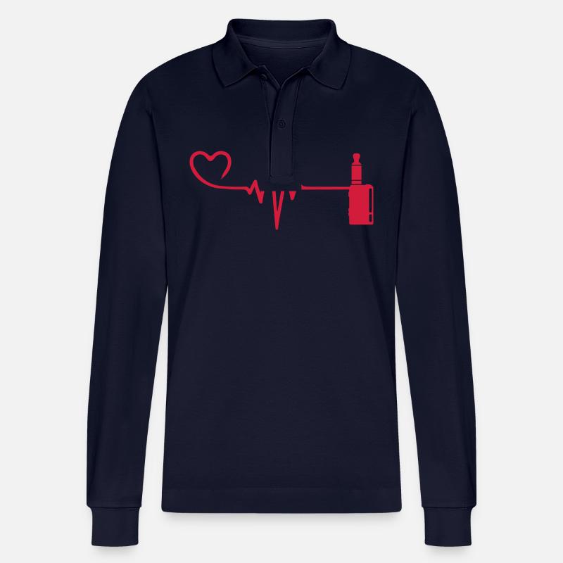 E-Zigarette Puls Herz Liebe - Stanley/Stella Unisex Bio-Langarm-Poloshirt Prepster - Navy