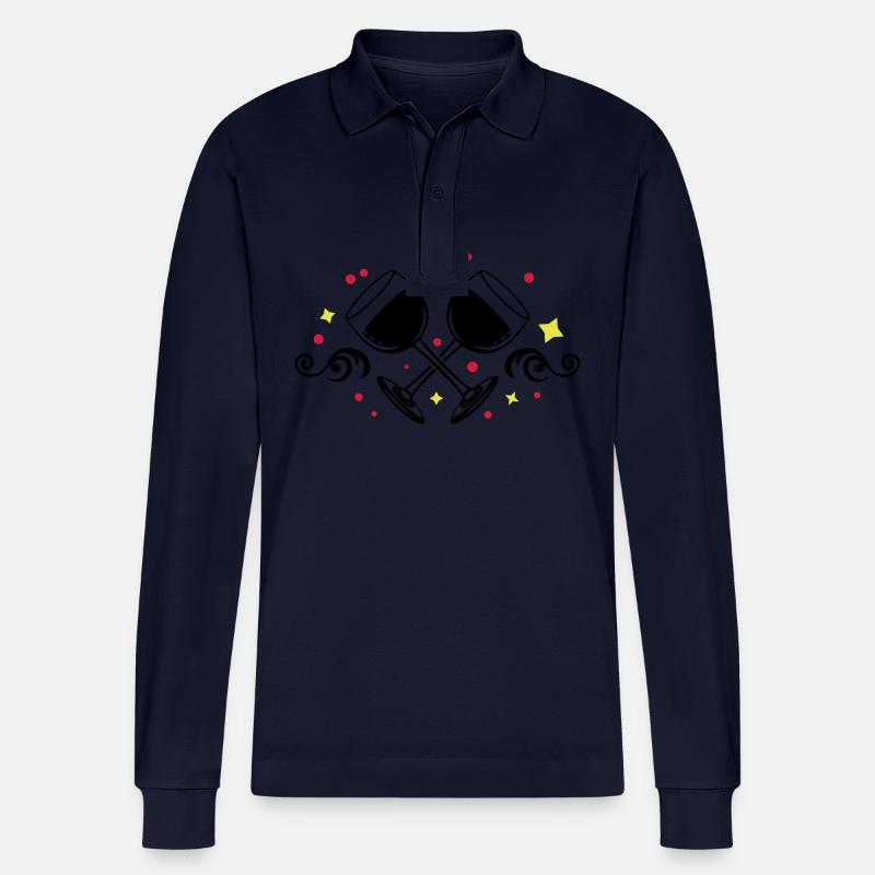 Weinglas Rotwein Symbol - Stanley/Stella Unisex Bio-Langarm-Poloshirt Prepster - Navy