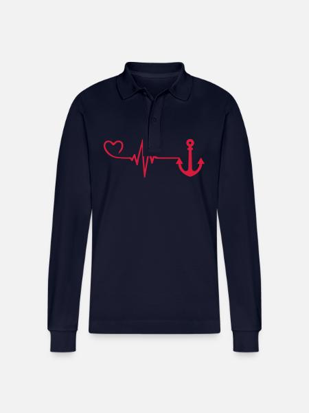 Anker Liebe Puls Herz - Stanley/Stella Unisex Bio-Langarm-Poloshirt Prepster - Navy