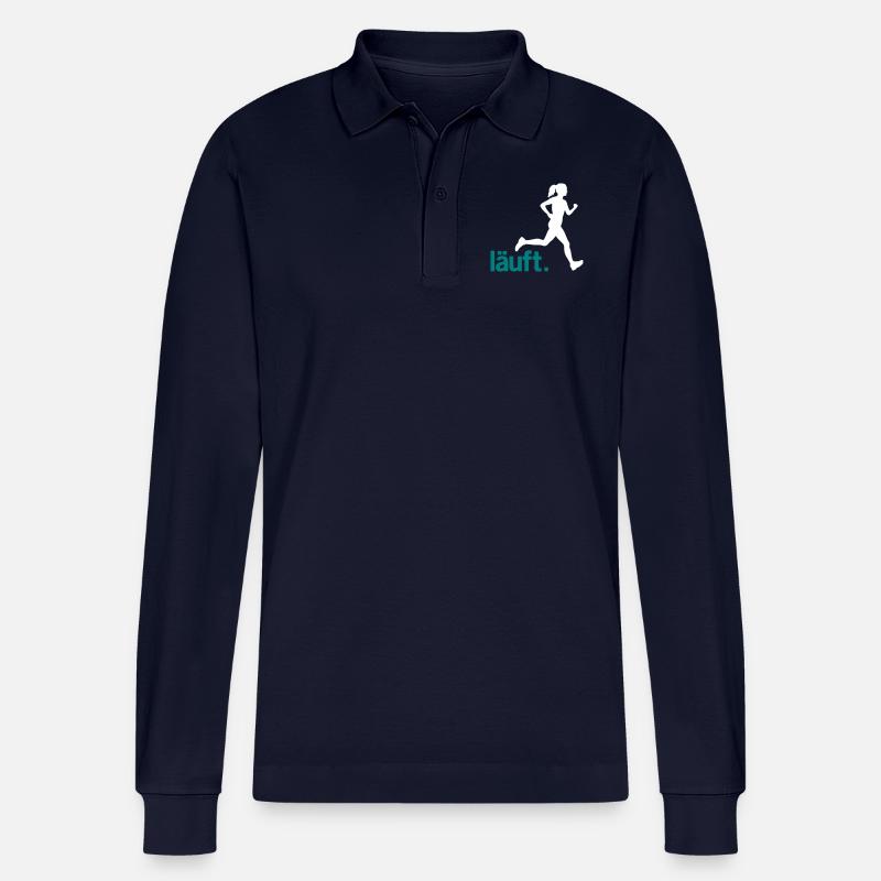 Läuferin Frau läuft. Vector - Stanley/Stella Unisex Bio-Langarm-Poloshirt Prepster - Navy