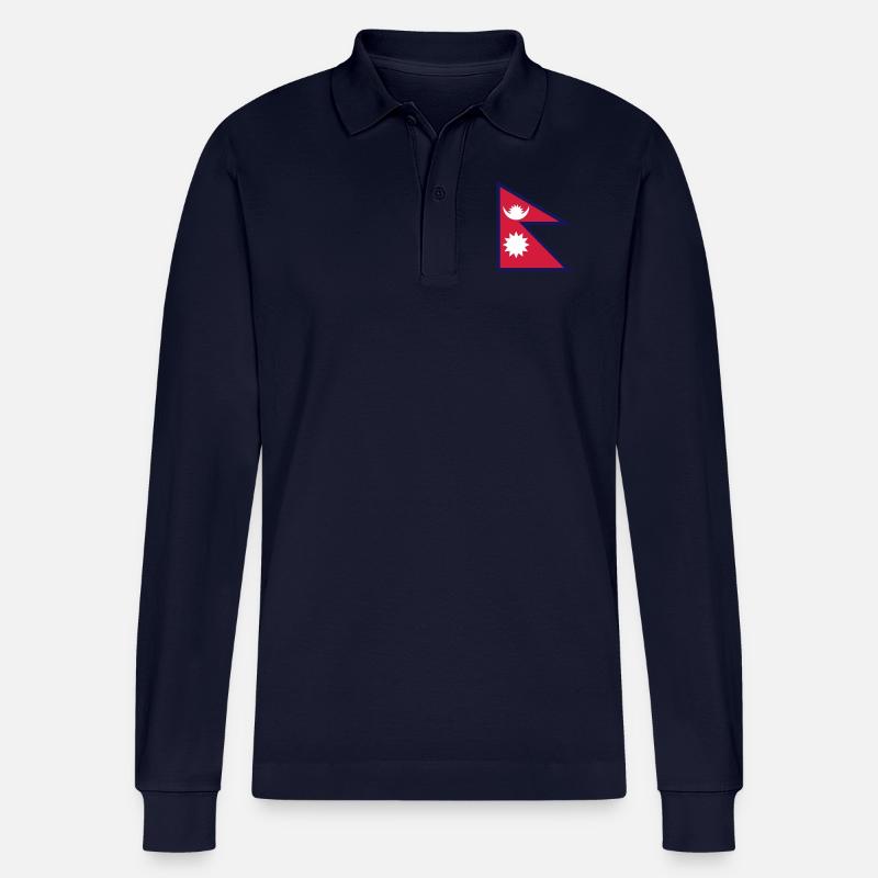nepal flag - Stanley/Stella Unisex Bio-Langarm-Poloshirt Prepster - Navy