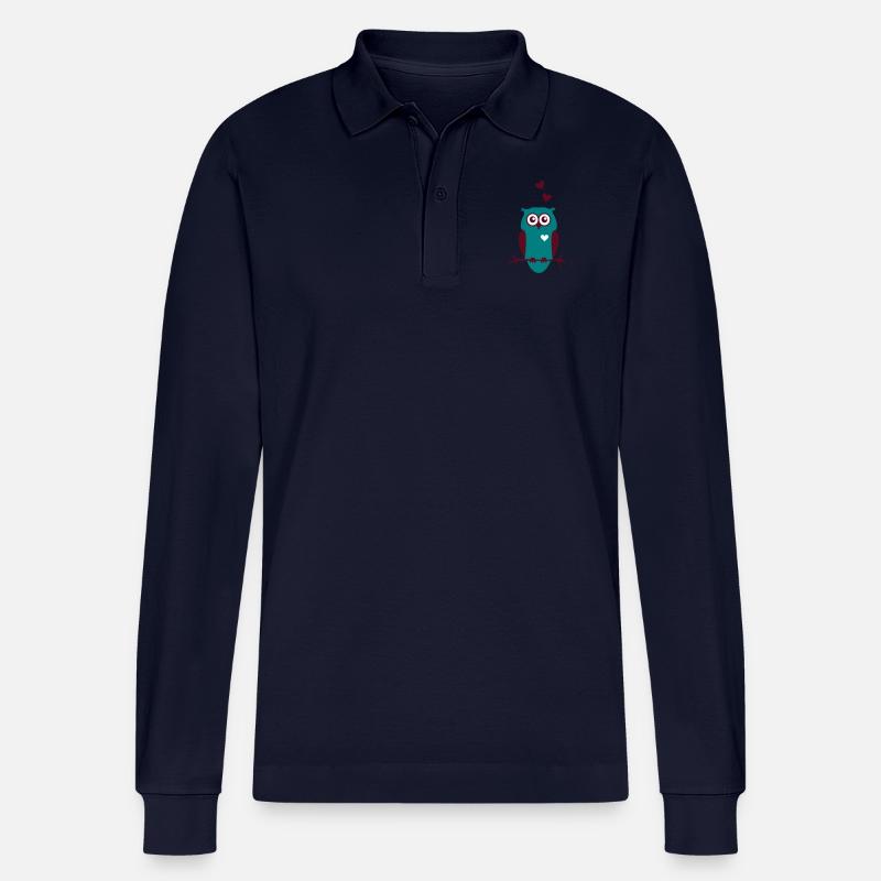 Eule mit Herzen - Stanley/Stella Unisex Bio-Langarm-Poloshirt Prepster - Navy