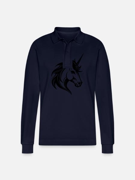 Unicorn Head - Stanley/Stella Organic Unisex Long-Sleeved Polo Shirt Prepster - navy