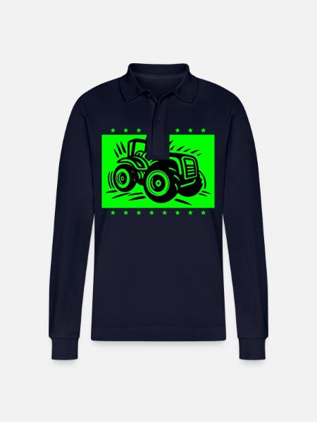 Tractor Farmer Farmer Icon - Stanley/Stella Organic Unisex Long-Sleeved Polo Shirt Prepster - navy