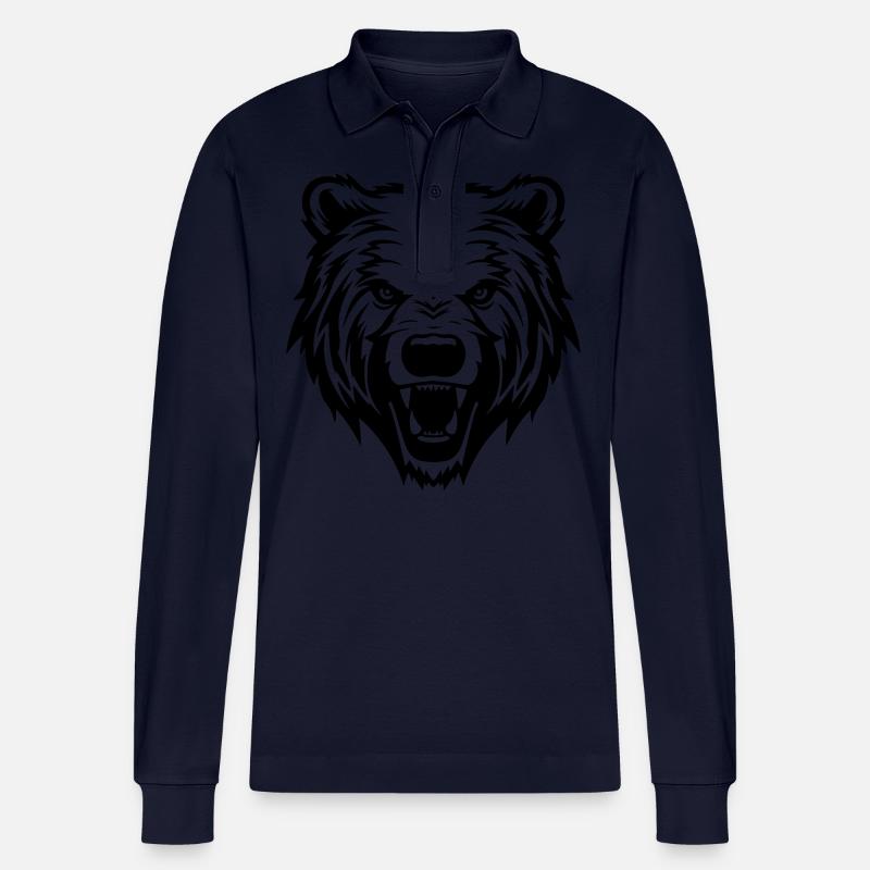 Grizzly Bär Kopf - Stanley/Stella Unisex Bio-Langarm-Poloshirt Prepster - Navy