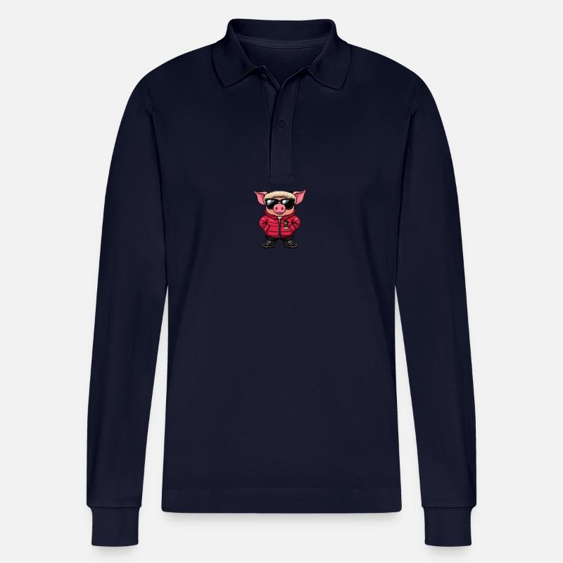 Schwein Winter Comic - Stanley/Stella Unisex Bio-Langarm-Poloshirt Prepster - Navy