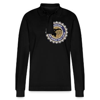 BOCK DRAUF BIERDECKEL - Stanley/Stella Unisex Bio-Langarm-Poloshirt Prepster - Schwarz - Vorne - Anna (173cm) & Nico (186cm)