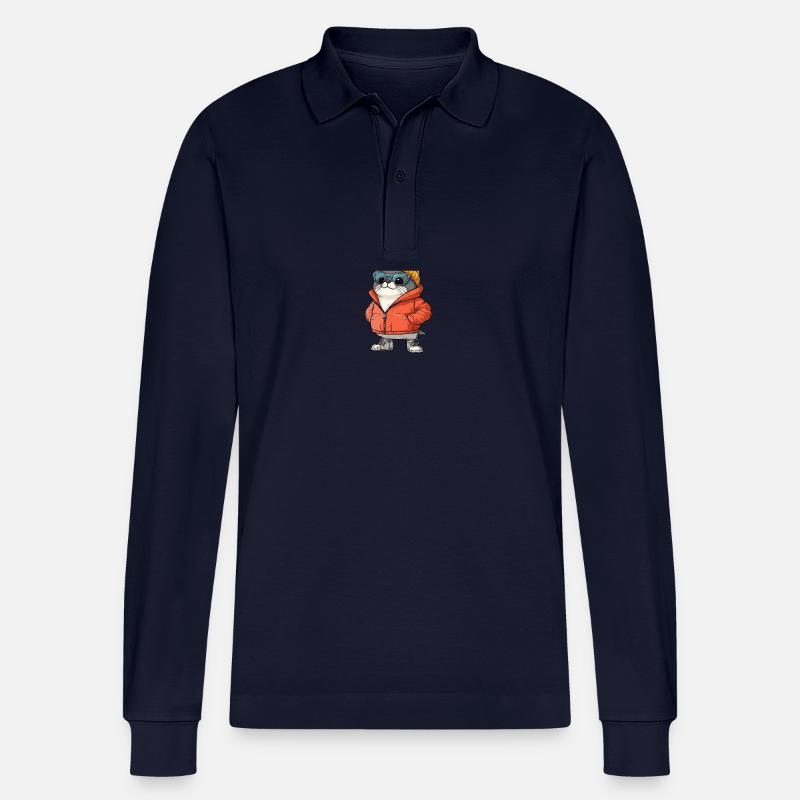 Robbe Tier Winter Comic - Stanley/Stella Unisex Bio-Langarm-Poloshirt Prepster - Navy