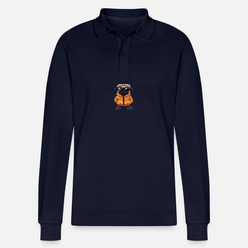 Mops Hund Winter Comic - Stanley/Stella Unisex Bio-Langarm-Poloshirt Prepster - Navy