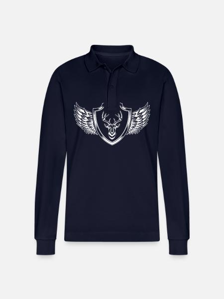 Deer Deer Coat of Arms - Stanley/Stella Organic Unisex Long-Sleeved Polo Shirt Prepster - navy
