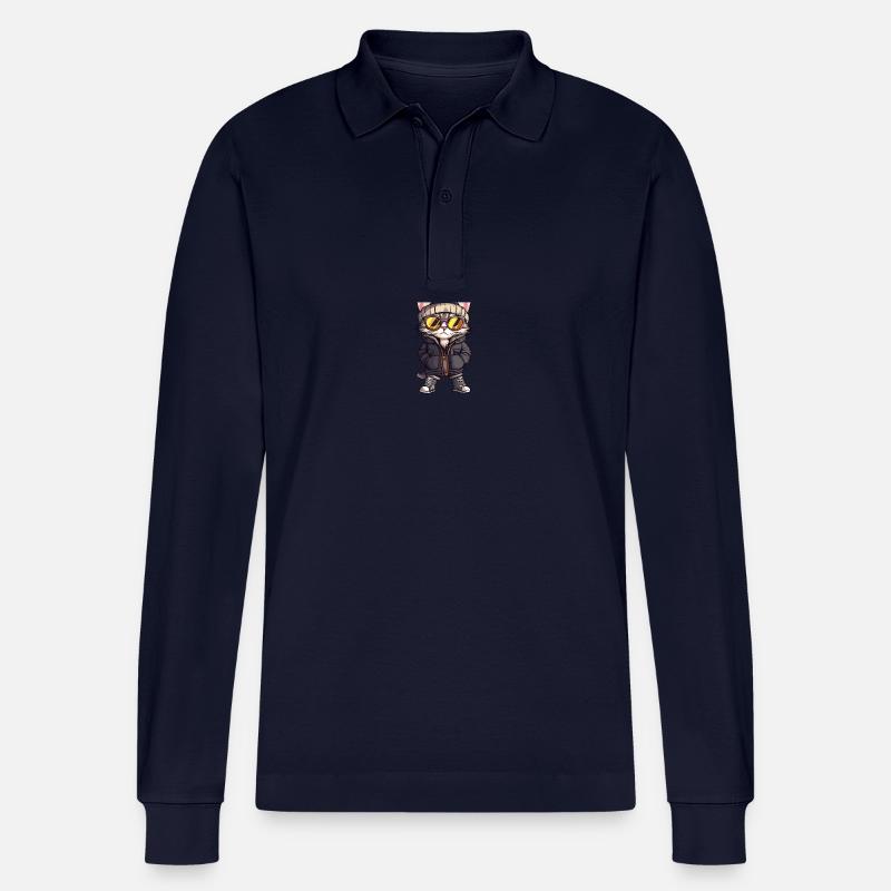 Katze Winter Comic - Stanley/Stella Unisex Bio-Langarm-Poloshirt Prepster - Navy