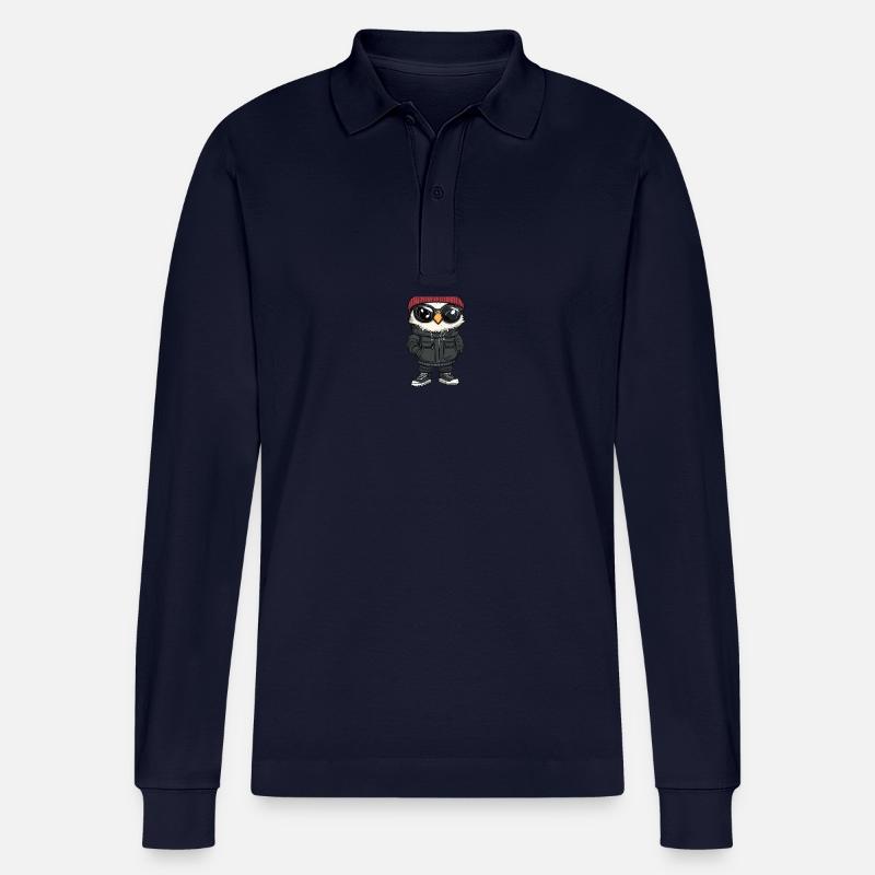 Eule Winter Comic - Stanley/Stella Unisex Bio-Langarm-Poloshirt Prepster - Navy