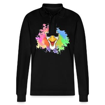 Goose - Stanley/Stella Organic Unisex Long-Sleeved Polo Shirt Prepster - black - Front - Anna (173cm) & Nico (186cm)