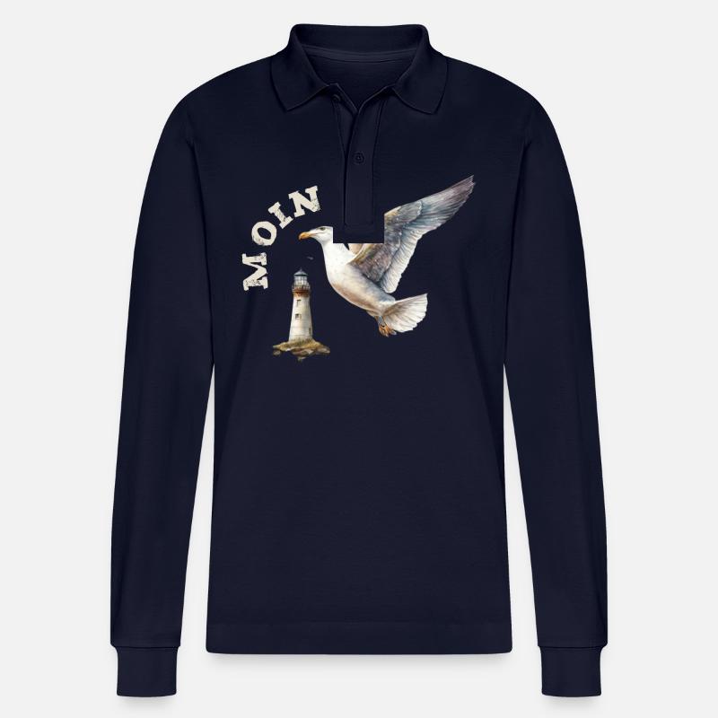 Moin Möwe maritim mit Leuchtturm - Stanley/Stella Unisex Bio-Langarm-Poloshirt Prepster - Navy
