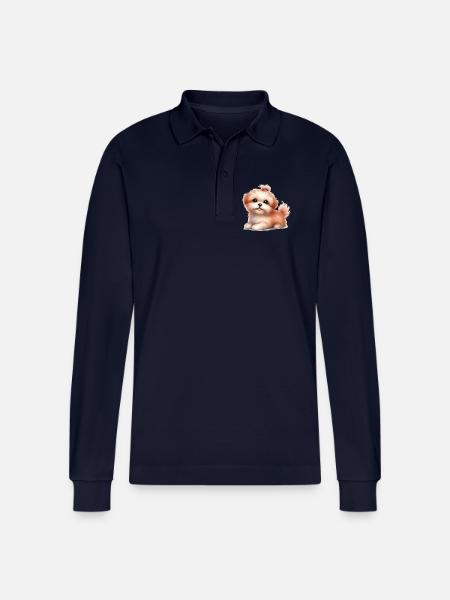 Cute dog - Stanley/Stella Organic Unisex Long-Sleeved Polo Shirt Prepster - navy