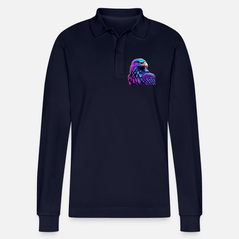 Glowing Eagle with Gradient - Stanley/Stella Organic Unisex Long-Sleeved Polo Shirt Prepster - navy