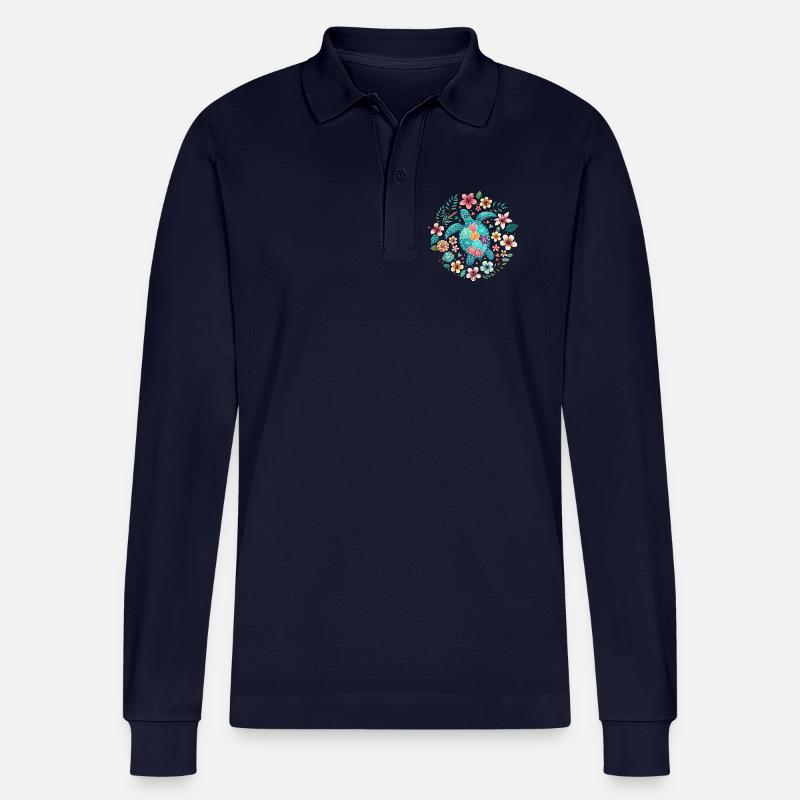 Turtle Bloom - Stanley/Stella Unisex Bio-Langarm-Poloshirt Prepster - Navy