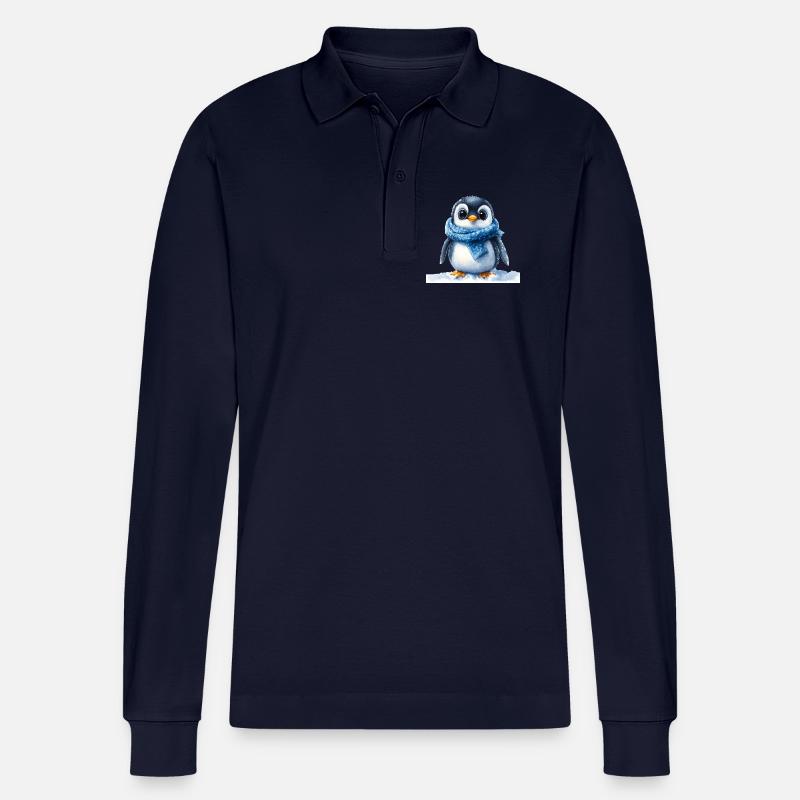 Niedlicher Pinguin mit Winteraccessoire - Stanley/Stella Unisex Bio-Langarm-Poloshirt Prepster - Navy